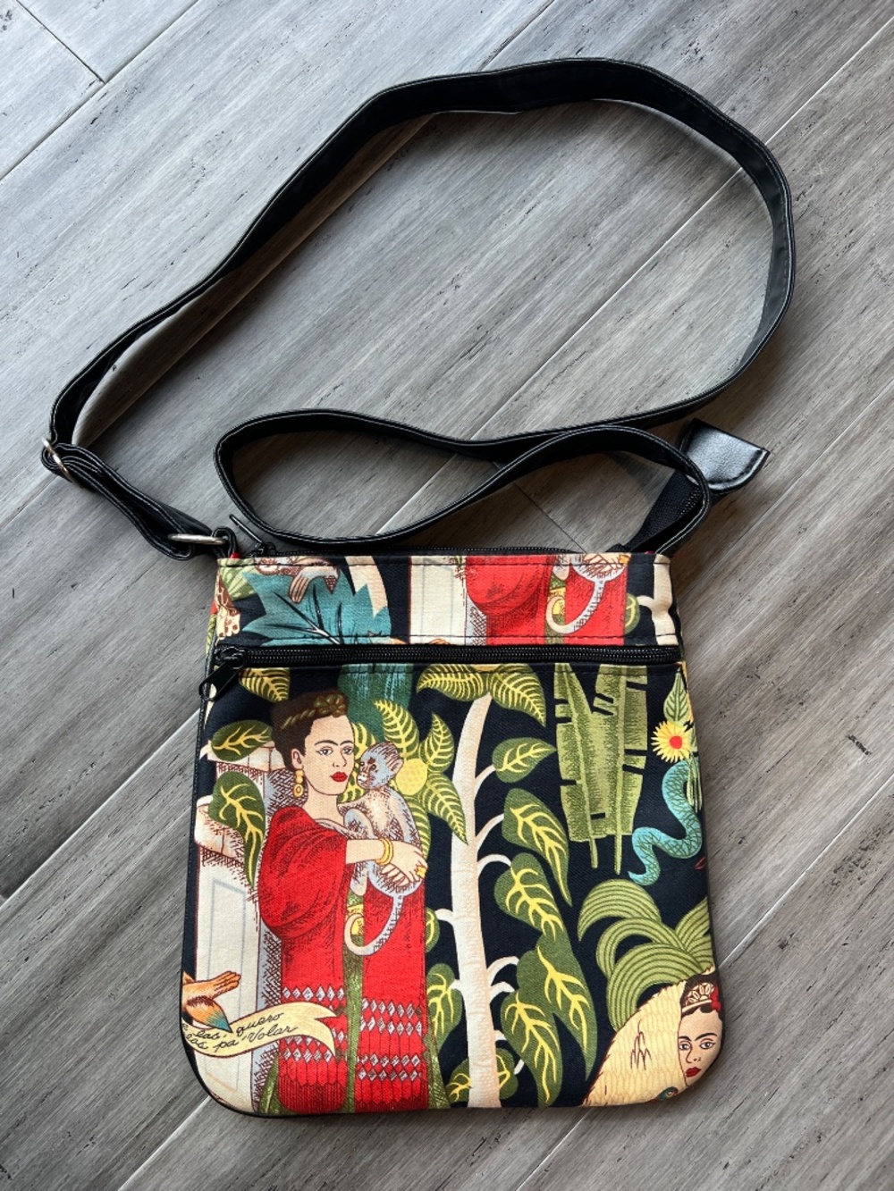Frida Kahlo Mexican Art Botanical Print Boho Cloth Fabric Crossbody Bag Purse